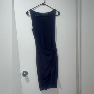Ralph Lauren Sleeveless Lined True Wrap Skirt Navy Dress Size XS